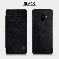 Луксозен кожен калъф тефтер от естествена кожа Nillkin оригинален за Samsung Galaxy A8 2018 A530F черен